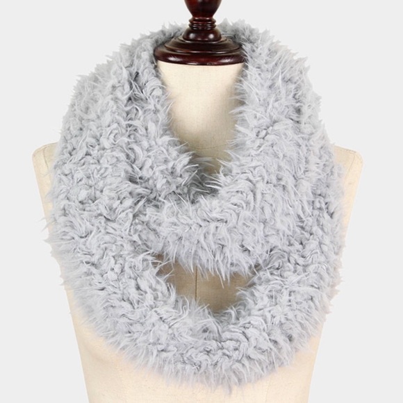 Violet507 Accessories - Gray Fuzzy Faux Fur Infinity Scarf